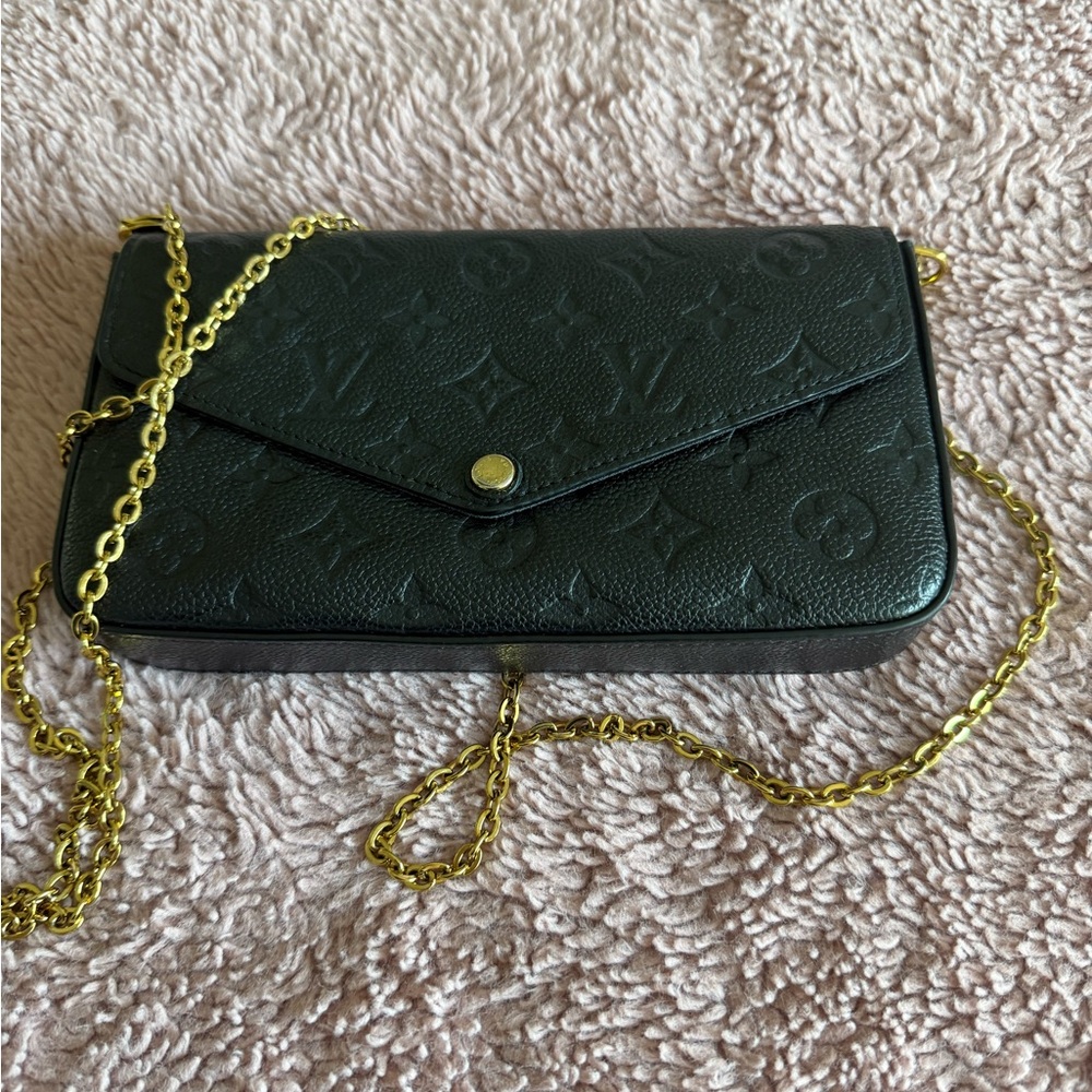 Louis Vuitton Black Pochette Bag with Gold Chain